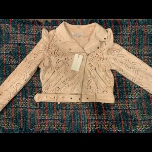 Suede Blazer Flower Lace Design